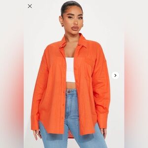Women’s Oversized Button-Front Shirt - Orange